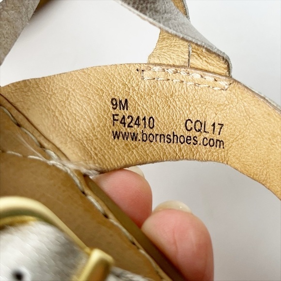 Born Lake Sandals 9M metallic leather braided flat buckle boho neutral strappy - Picture 10 of 12